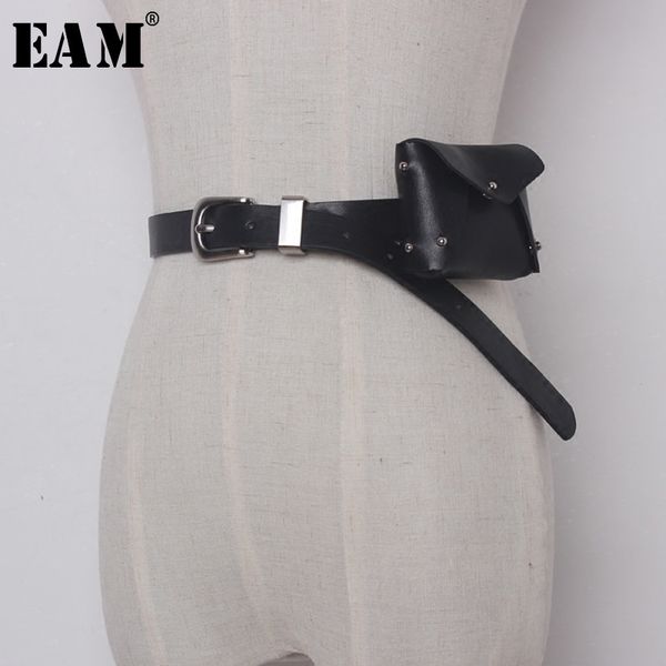 

eam] 2020 new spring summer solid color white black rivet mini-bag pu leather small belt women fashion tide all-match jc04900, Black;brown
