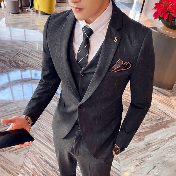

plus size suit men's suit slim korean british bridegroom's three piece casual business dress, White;black