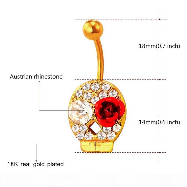 

austrian rhinestone rose belly button rings body jewelry women's platinum 18k real gold plated navel body jewelry, Silver