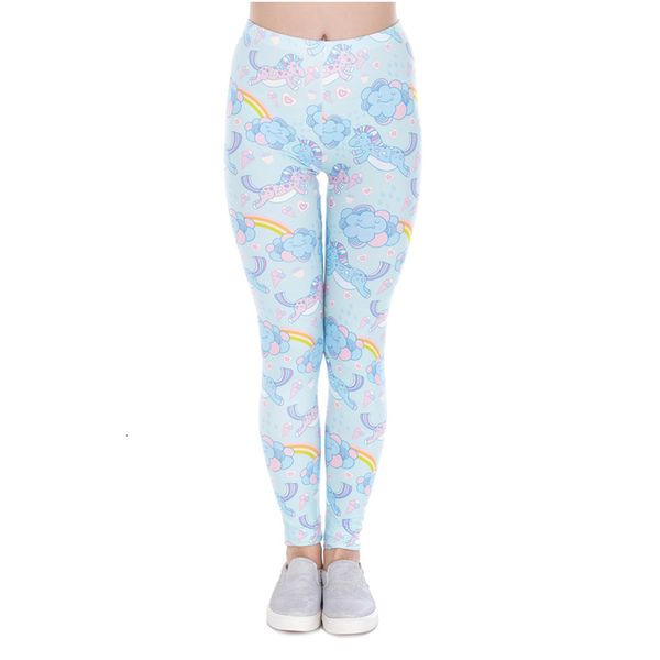 

new spring woman legins polyester unicorn clouds printing legging fashion women high waist leggings, Black