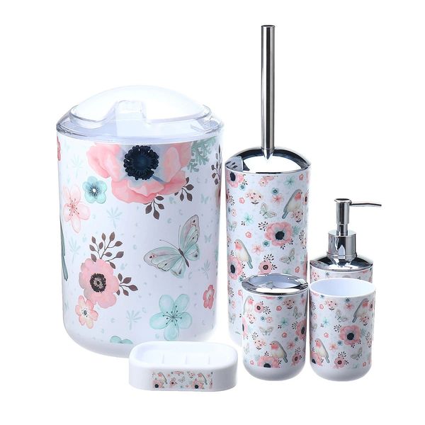 

6pcs bathroom accessory set waste bin soap dish toilet brush toothbrush holder