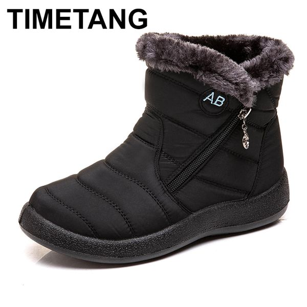 

boots timetang women's shoes; winter boots; for mothers; warm cotton shoes made of waterproof fabric with plush, Black