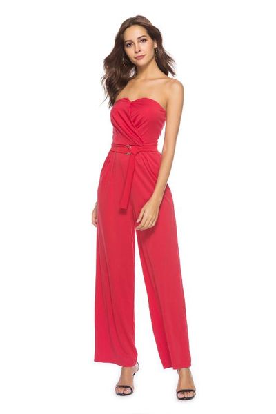 

naked shoulder and waist, fold more breast-wiping jumpsuit pants, Black;white