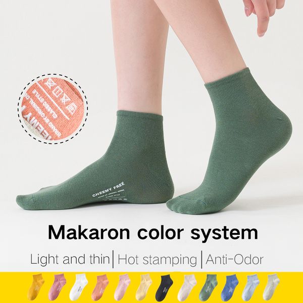 

socks & hosiery women's summer thin cotton short absorb sweat breathable with inscription lovey anti-odor women 5 pairs, Black;white