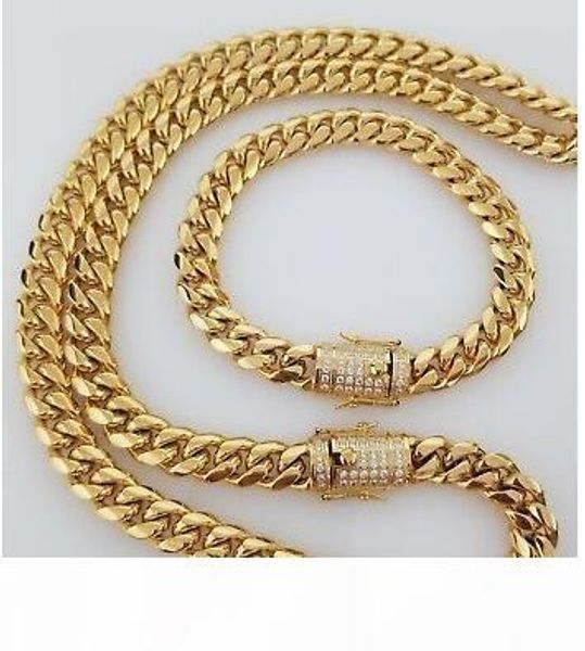 

men 18k gold plated 10mm lab diamond clasp miami cuban curb chain & bracelet, Silver