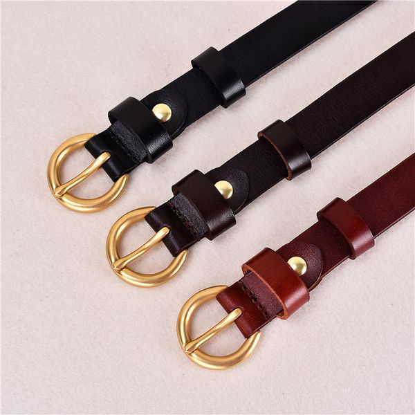 

fashion copper pin buckle belt woman genuine leather belts for women quality cow skin waist strap female girdle 2.3 cm, Black;brown