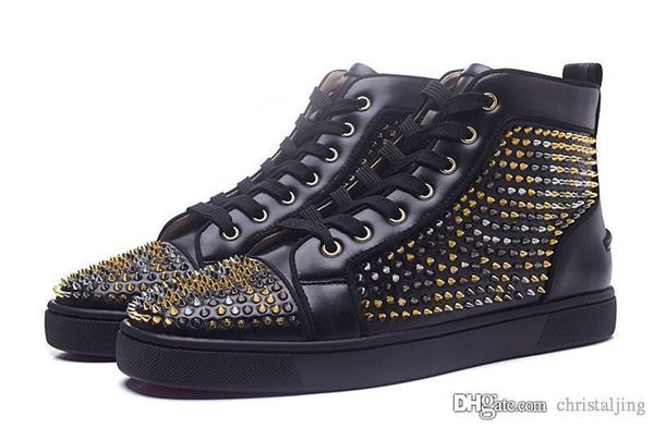

european brand red bottom sneakers silver diamond suede with spikes casual mens womens shoes high velvet ash mixed drill trainers shoes, Black