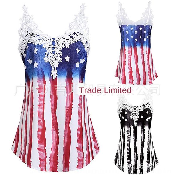 

independence day 2019 sling sling lace lace five-pointed star national flag color top, Camo