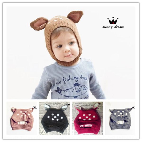 

baby motley wool children's 6-month -3-year-old pullover with earflaps knitted pullover knitted hat baby ear protection hat, Yellow