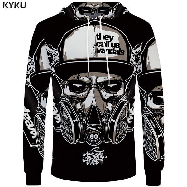 Capuz de crânio de Kyku Homens Black Militares Hoodies Anime Roupas Punk Rock Metal 3D Imprimir Suéter Casual Mens Roupa Streetwear CX200722