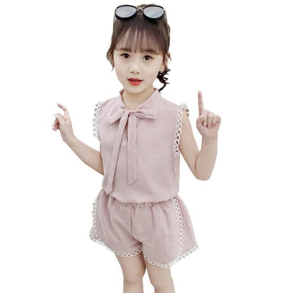 

summer clothes for girls plaid vest + short clothing for girls sleeveless clothes girl teeagen children's clothings set, White