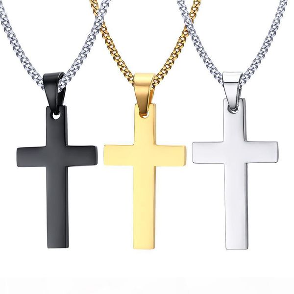

2020 mens stainless steel cross pendant necklaces men s religion faith crucifix charm titanium steel chain for women fashion jewelry gift, Silver
