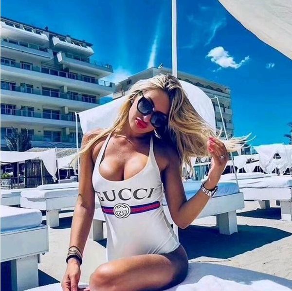 

gorgeous model wearing beach sunny holiday european and american one-piece bikini swimsuit summer swimming, White;black