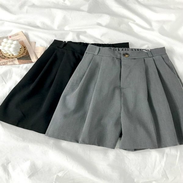 

sougen women's fashion all-match suit solid color shorts high waist casual loose wide leg elastic band regular office lady, White;black