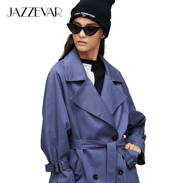 

jazzevar 2020 новое поступление осень пальто шанца женщин негабаритные двубортный марочные свободная одежда женские топы и blouses9008-1, Tan;black