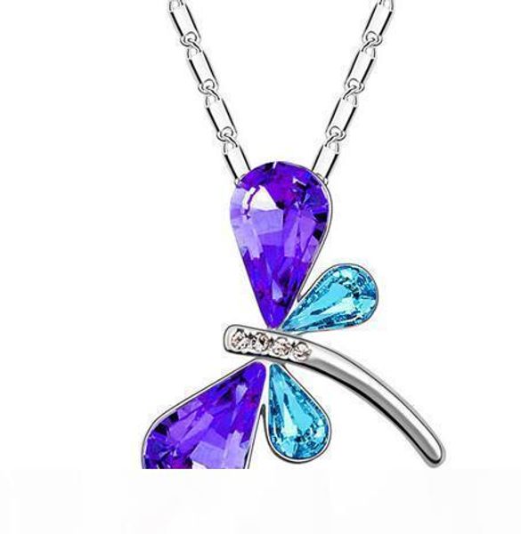 

promotion charm wholesales austria quality crystal dragonfly butterfly pendant necklace fashion jewelry accessorie, Silver