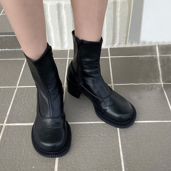 

7cm heel white boots women round toe ankle boots high heels designer high heel fall ladies black zapatos de mujer