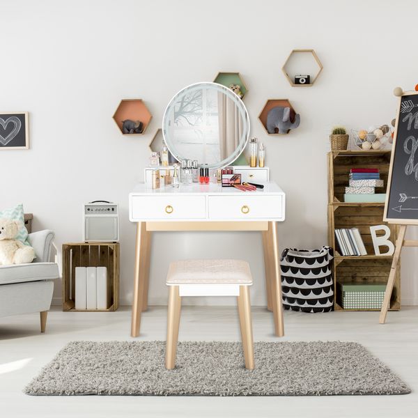 

fashion modern ladies dressing table makeup storage table tri-fold mirror dresser with dressing stool white home ladies dressing table