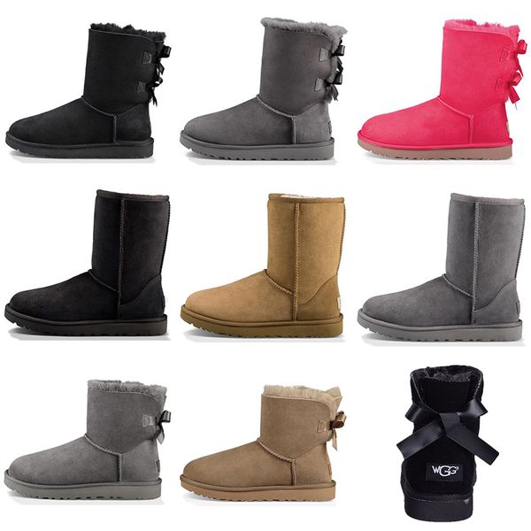 

australia women winter snow boots fashion classic ankle kneel shoes short bow fur bowtie boot black booties chestnut sneakers