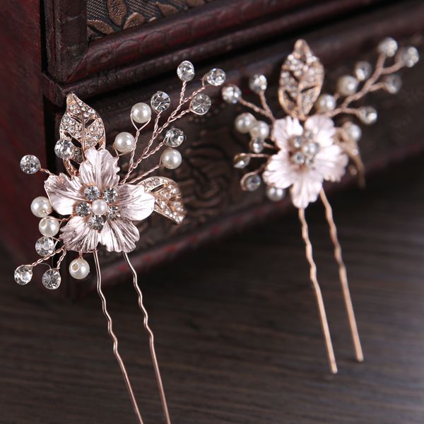 

forseven gold crystal pearl rhinestone leaf hairpins hair sticks headpiece bridal hair pin wedding jewelry accessories jl, Golden;silver