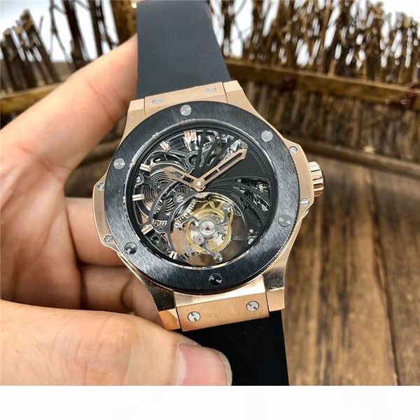 

v3 updated true tourbillon heart automatic watch by 44mm18k rose gold case scratch sapphire crystal glass rubber watch strap man watch, Slivery;brown