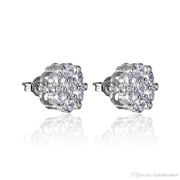 

european and american hip hop full diamond earrings zircon blig bling flower earrings sale, Golden;silver