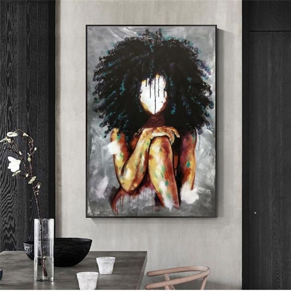 

abstract girl oil paintings print on canvas wall art posters and prints african art wall cuadros pictures for living room decor