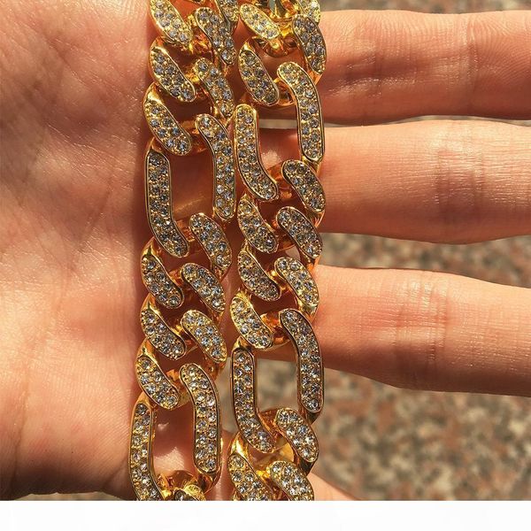 

r hip hop bling chains jewelry men iced out chains rap personality alloy diamond nk3 :1 figaro cuban link necklace bracelet, Silver