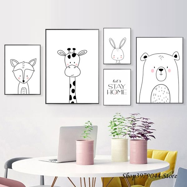 

kids room poster nordic nursery art poster baby rabbit canvas painting animal prints bear art print kids room picture wall decor