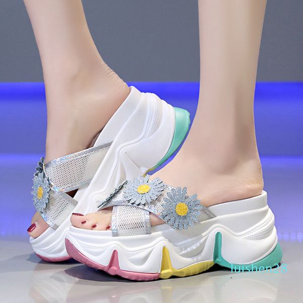 

flower sandals slippers female fairy wind 2020 summer new wild thick bottom roman wedge heel fashion beach shoes tide l28, Black
