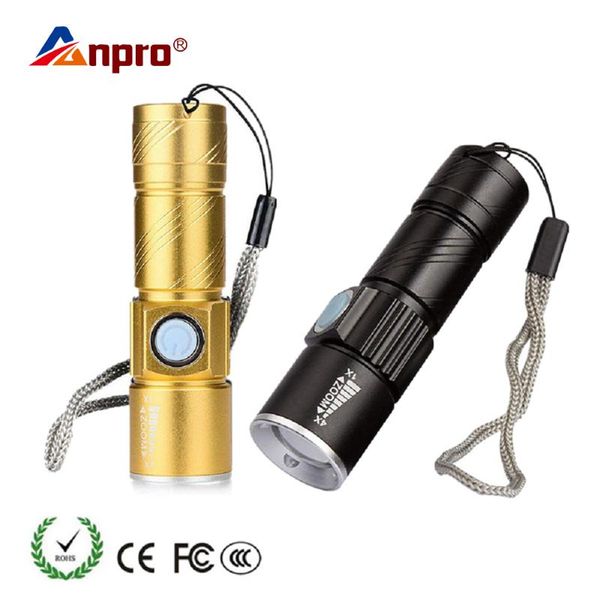 

flashlights torches anpro mini usb led torch outdoor camping light rechargeable waterproof zoomable lamp bicycle 3 mode handy flash