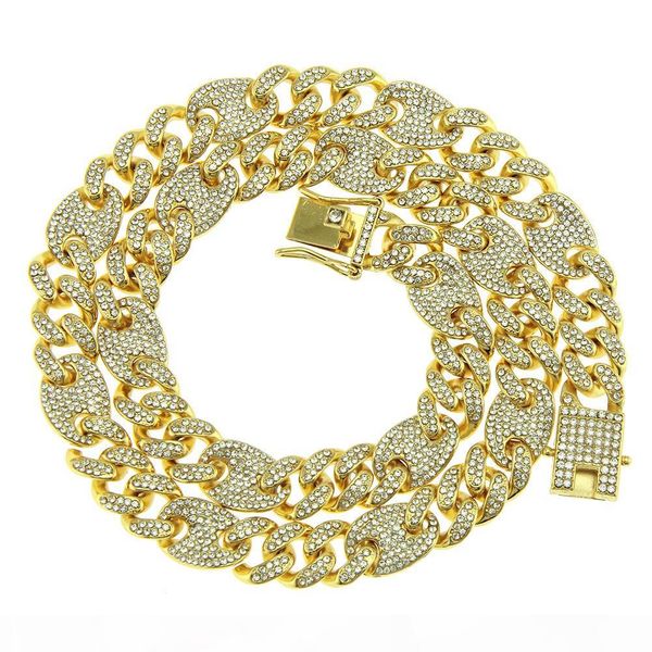 

mens hiphop iced out jewelry hip hop iced out chain diamond chain necklace diamond pig nose buckle beans tide nightclub accessories lanyards, Silver