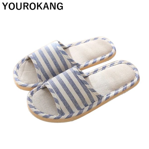 

spring autumn women home slippers linen flip flops striped indoor floor female flax slippers fashion couple beach shoes, Black