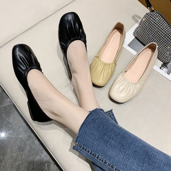 

shallow mouth 2020 sandals anti-skid square toe slip-on loafers summer women's suit female beige soft low-heeled shoes with, Black