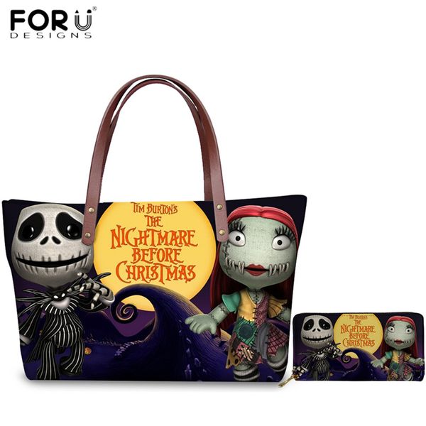 

forudesigns brand design women handbags set the nightmare before christmas shoulder bag for ladies casual tote bag&wallet female