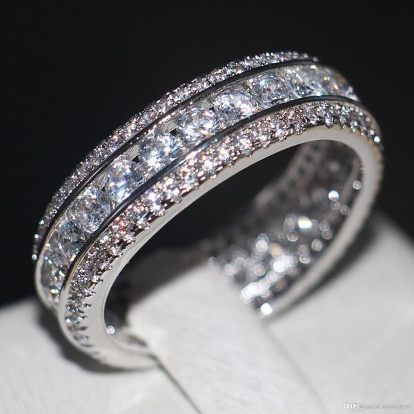 

vecalon channel set fashion women jewelry full round simulated diamond cz wedding band ring white gold filled female finger ring, Slivery;golden