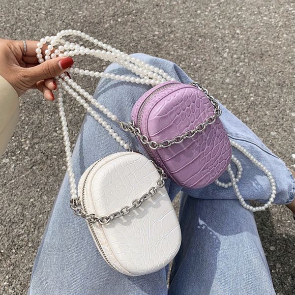 

mini crocodile pattern pearl chain crossbody bags for women 2020 shoulder messenger handbags lady travel cross body bag purses
