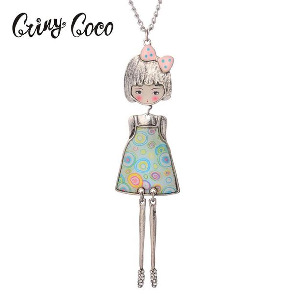

women necklace pendant doll lovely flower dress pendant ladies girl drip enamel girl doll charm necklace fashion for party, Silver