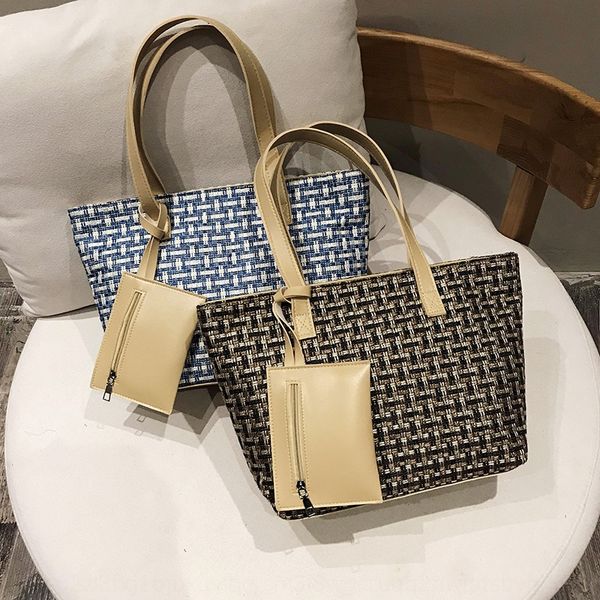 

new big women's shoulder bag 2020 new fashion korean versatile shoulder bag large capacity foreign style woven, White