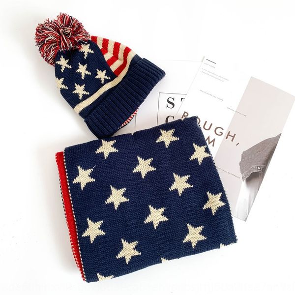 

autumn and wool winter korean style star men and women couple knitted wool scarf children's parent-child hat scarf two-piece set, Red;brown