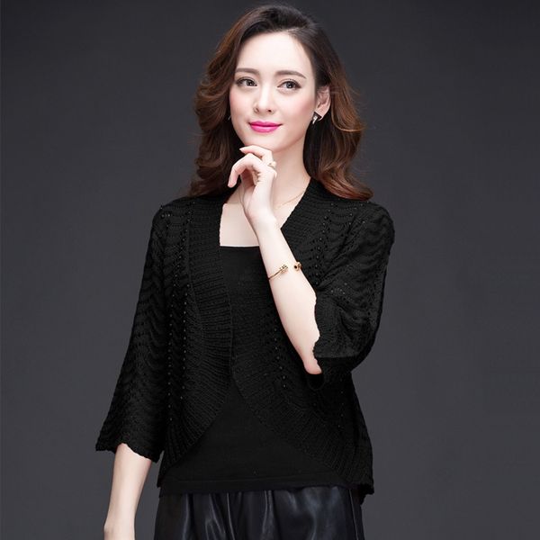 

summer cheongsam skirt cardigan women's thorium small knitted outerwear shawl thin cheongsam skirt coat waistcoat outerwear, Black;brown