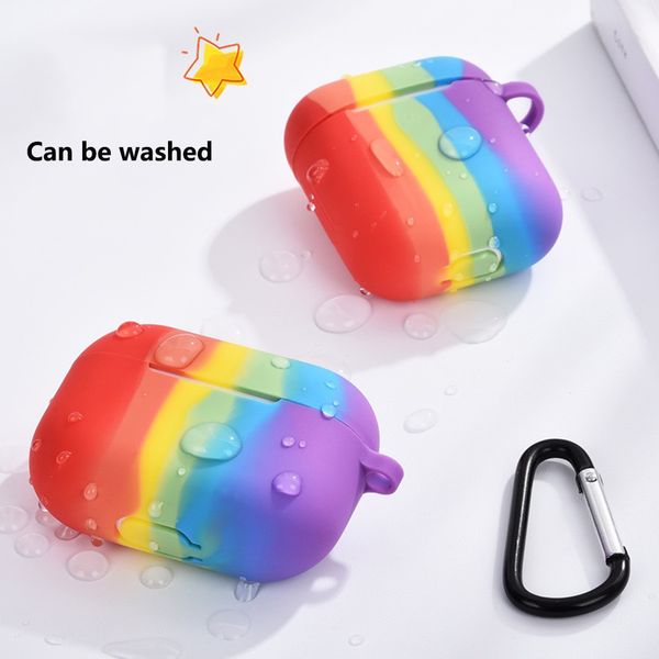 

1.5mm rainbow silicone case for airpods pro cute airpod 1/2 wirless charging protective cover waterproof airpod2 cases with keychain girls