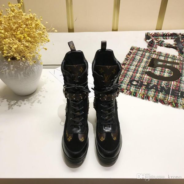 

высокое качество мода печатные полосы толстая подошва короткие сапоги женщин толстой подошве мартин сапоги из натуральной кожи узелок коротк, Black