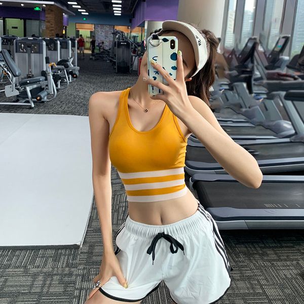 

gym clothing ins sports underwear female students korean-style gathered -proof professional vest running fitness yoga bra, White;black