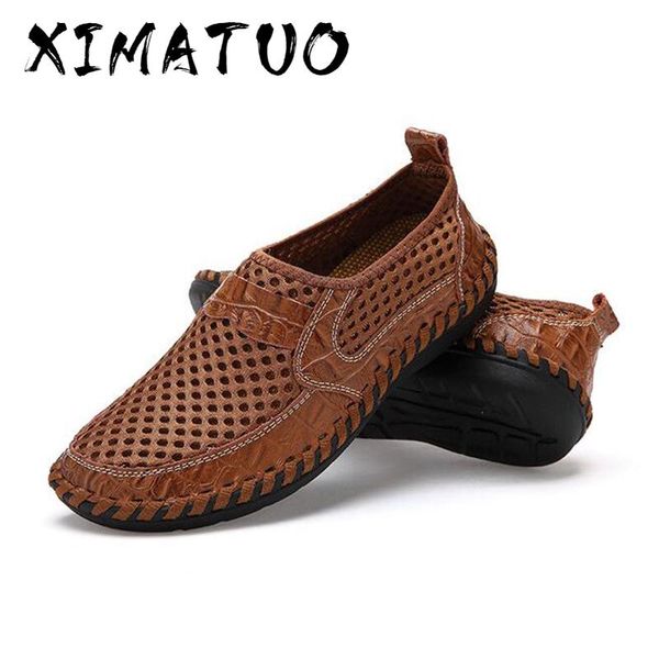 

sandals men net shoes genuine leather summer casual loafers lazy style breathable large size 38-48 0060, Black