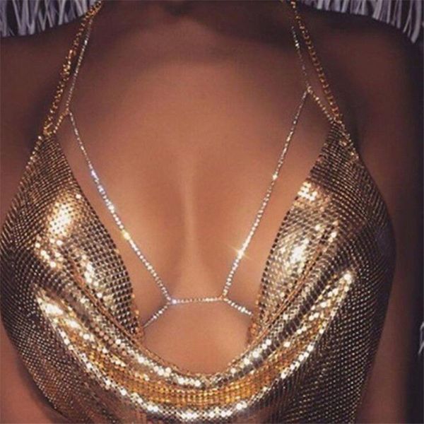 

2pcs/lot popular sparkling rhinestone hanging neck necklace claw chain bikini beach bra chain t200508
