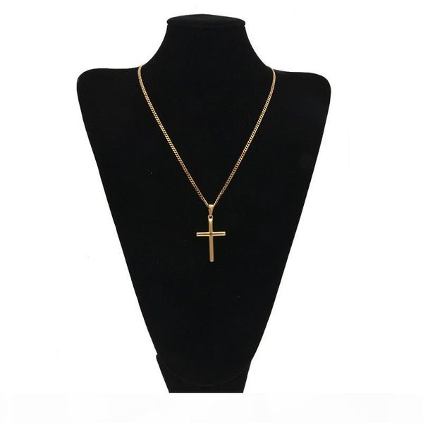 

mens stainless steel cross pendant necklace gold sweater chain necklace new fashion hip hop necklaces jewelry, Silver
