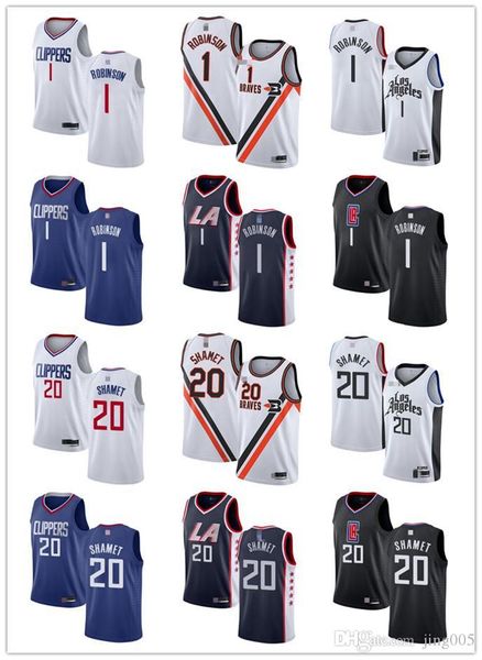 

mens womens youth los angeles clippers 1 jerome robinson 20 landry shamet black white s blue custom basketball jerseys, Black;red
