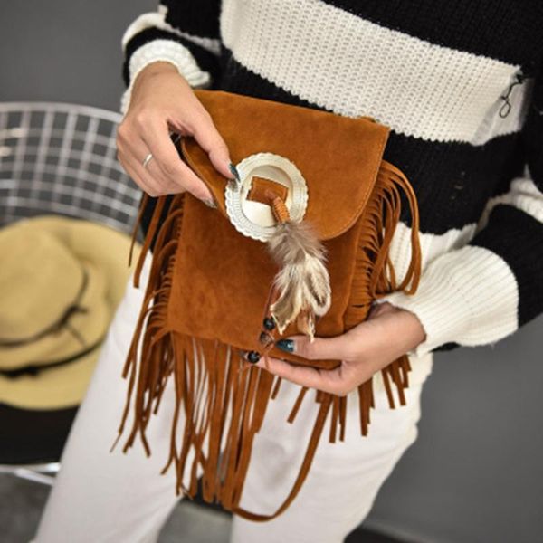 

british style messenger shoulder handbag 2020 new bohemian tassel messenger small bag feather personalized bag