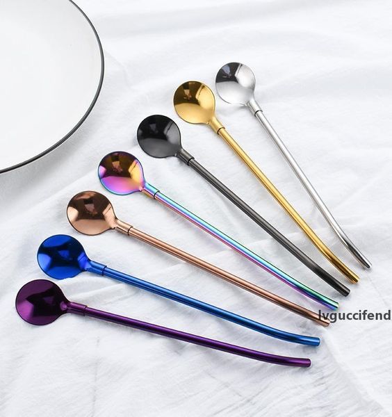 

7 colors straws spoon 304 stainless steel long handle mixing spoon coffee milk tea stirrer straw yerba mate spoon